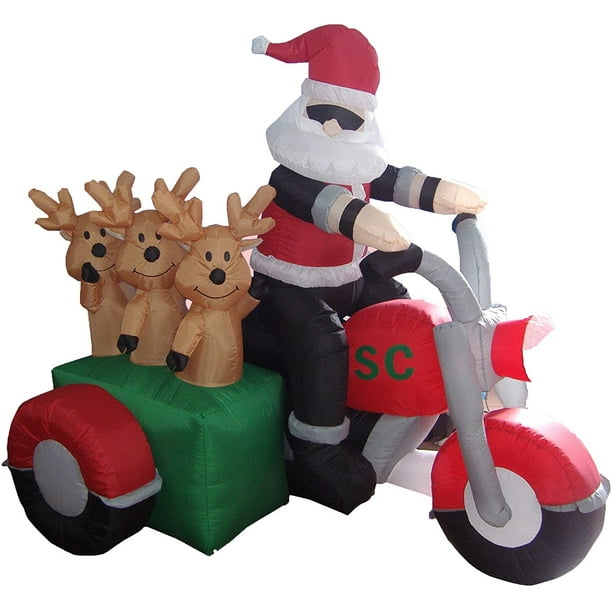 BZB Goods 5 Foot Tall Christmas Inflatable Santa Claus and Three Reindeer on Motorcycle Outdoor