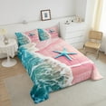 thumbnail image 4 of Erosebridal Girly Pink Beach Bedding Sets with Comforter, Starfish Ocean Wave Duvet Insert, Summer Holiday Room Decor, Reversible 2pcs, 4 of 7
