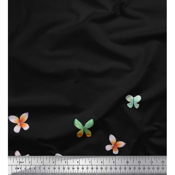 Soimoi Black Cotton Duck Fabric Insect Panel Print Fabric by The Yard 42 Inch Wide