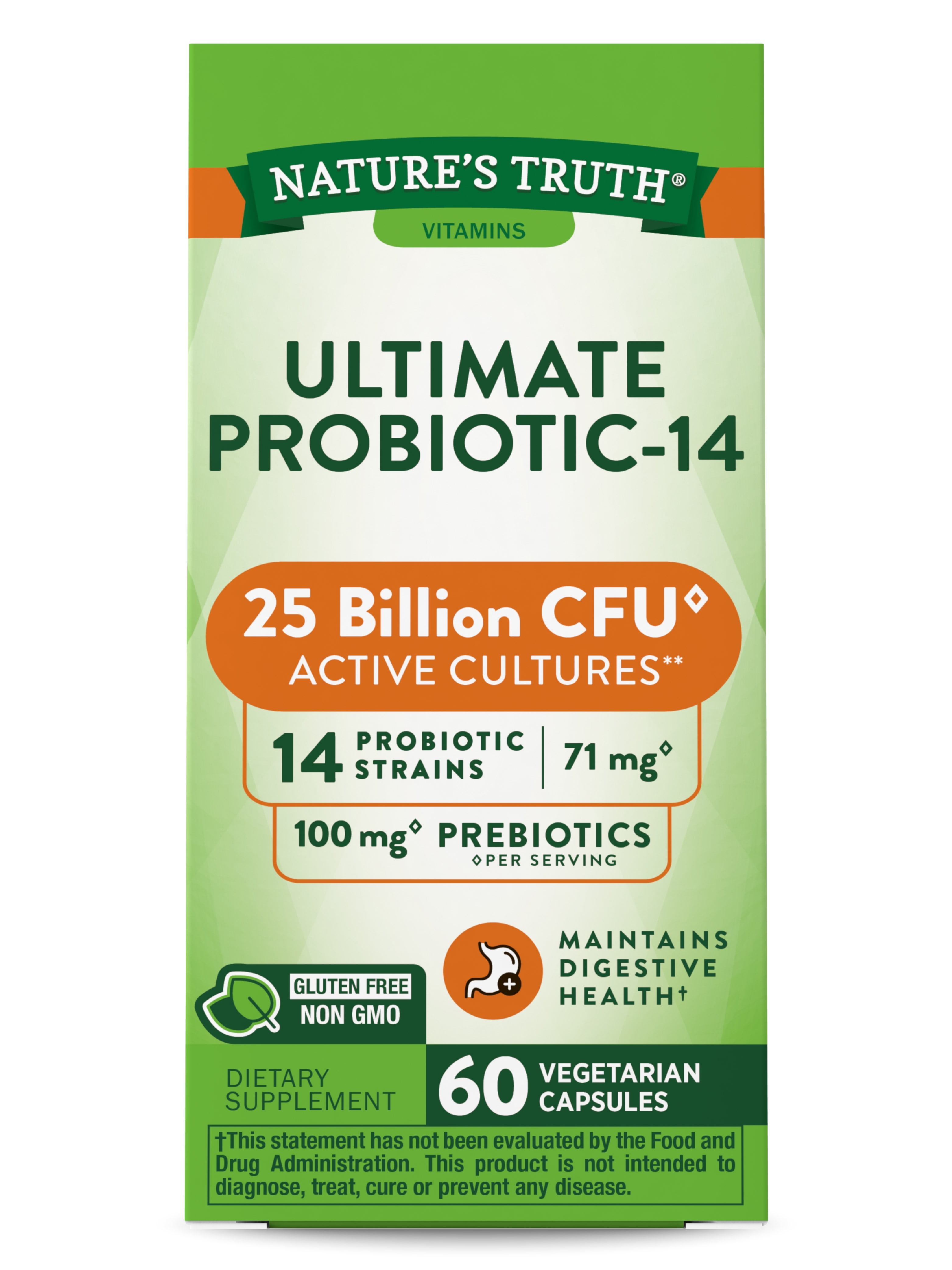 Probiotics For Men and Women | 25 Billion CFU | 60 Capsules | 14 Strains  | Non-GMO & Gluten Free | By Nature's Truth