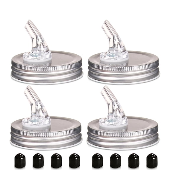 Mason Jar Pour Spout Lid Mason Jar Lids with Pour Spout Mason Jar Drinking Lids Free Flow Pour Lid for Regular Mouth Mason Jars 4 Pack Silver