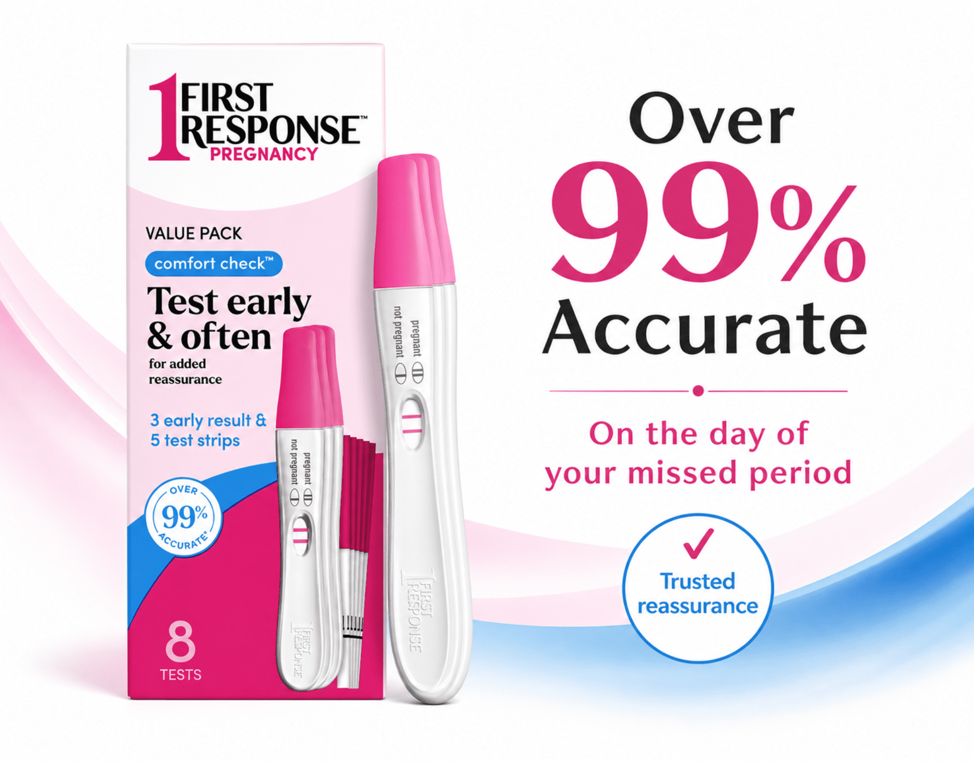 First Response Comfort Check Pregnancy Test, 8 Count – Early Result Home Test Kit 4 Pack