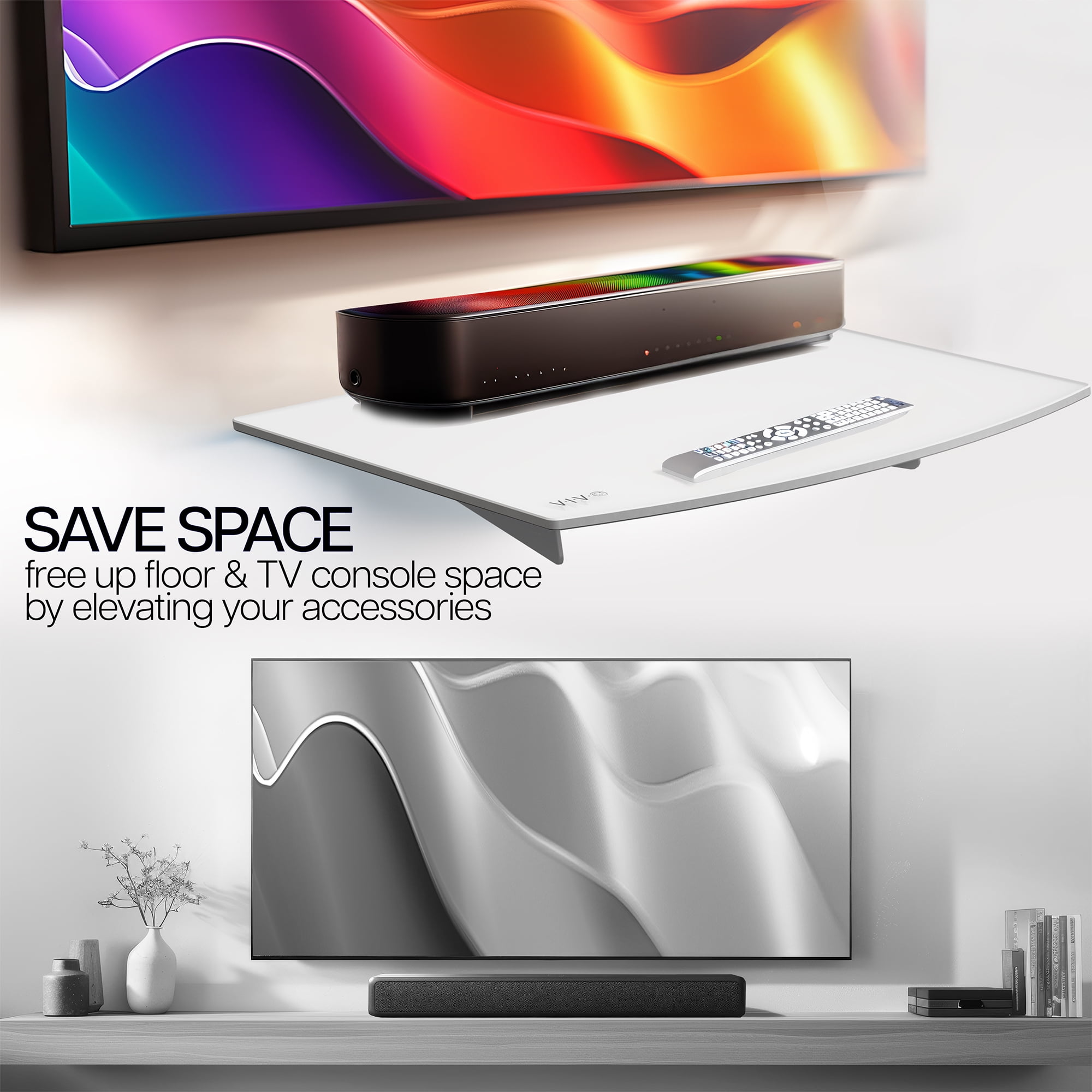 VIVO White Floating Wall Mount Tempered Glass Shelf for DVD Player, Game System