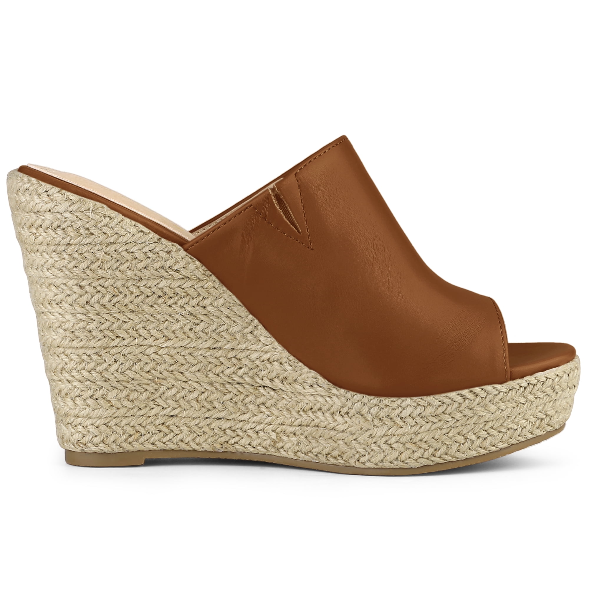 DARING DIVA Women's Slip on Platform Sandals Espadrilles Wedges Slides Mules Brown 10