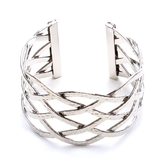 Wide Twisted Web Cuff Bracelet - Statement Open Design Silver Tone Fashion Jewelry Bracelet Silver
