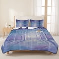 thumbnail image 3 of Quilts Queen Size Bedding Set, Purple Snowy Forest Lightweight Quilted Comforter, Winter Starry Night Sky Dreamy Soft Reversible Bedspread Coverlet with Pillow Covers for All Season, 90" x 96", 3 of 9