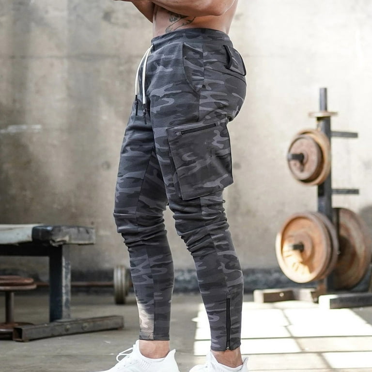 multi-pocket zipper pants men's pocket sports casual fitness