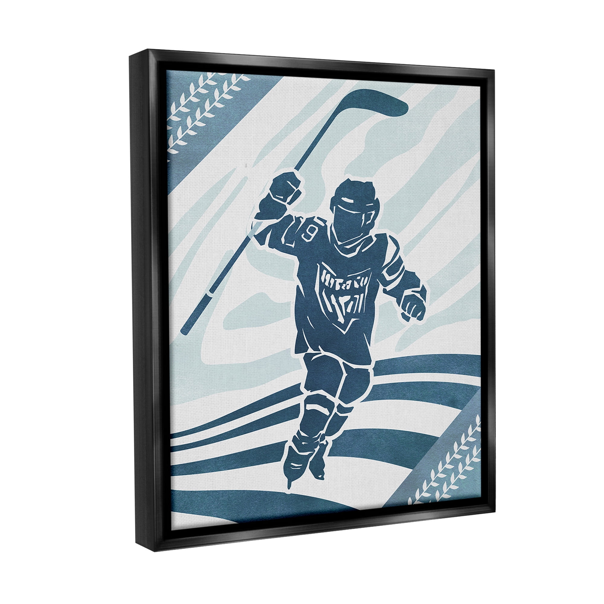 Stupell Industries Patterned Hockey Player Sports Painting Black Floater Framed Canvas Art Print Wall Art, 17 x 21