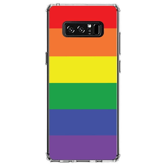 DistinctInk Clear Shockproof Hybrid Case for Samsung Galaxy Note 8 - TPU Bumper, Acrylic Back, Tempered Glass Screen Protector - Rainbow Stripes Gay Pride - LGBTQ Support