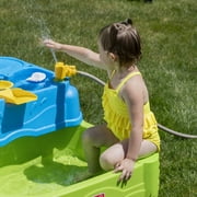 Step2 Waterpark Wonders Two-Tier Blue Plastic Outdoor Toy and Water Table for Toddler with Umbrella