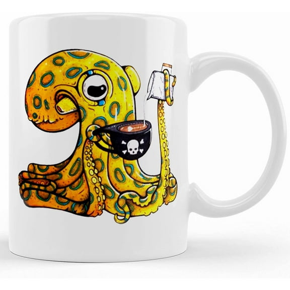 Latte Luna Ceramic Blue Ringed Octopus Mug, Ceramic Novelty Coffee Mugs 11oz, 15oz Mug, Tea Cup, Gift Present Mug For Birthday, Christmas Thanksgiving Festival