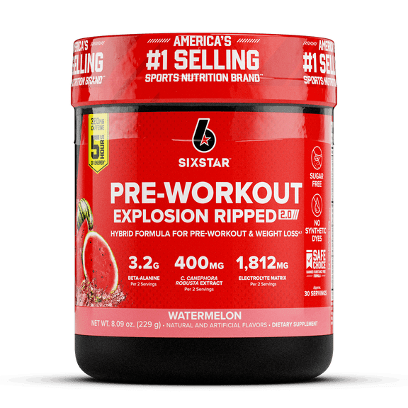 Six Star Pro Nutrition Pre-Workout Powder Explosion Ripped 2.0 Electrolyte Matrix, Watermelon, 8.09 oz
