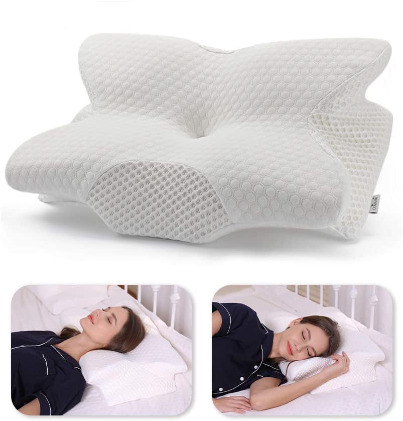Orthopedic Cervical Pillows for Neck and Shoulder Pain Ergonomic Neck Support Pillow for Side/Back Sleepers-White Neck Pillow for Sleeping Neck Pain Relief Side Sleeper Contour Memory Foam Pillow 