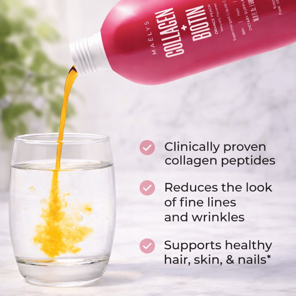 MAELYS COLLAGEN + BIOTIN ORANGE PEACH SUPERCHARGED LIQUID COLLAGEN JUICE 16.9oz