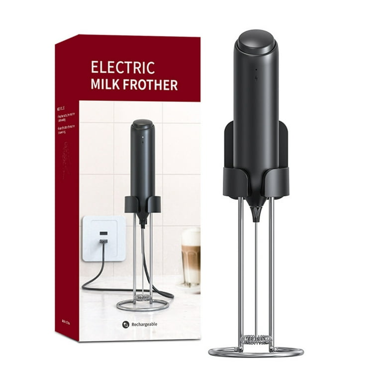 Electric Milk Frother Handheld, Maestri House USB Type-C Rechargeable Milk  Foam Maker with 2Pcs Whisks & 1Pcs Stand, IPX7 Waterproof, Black 