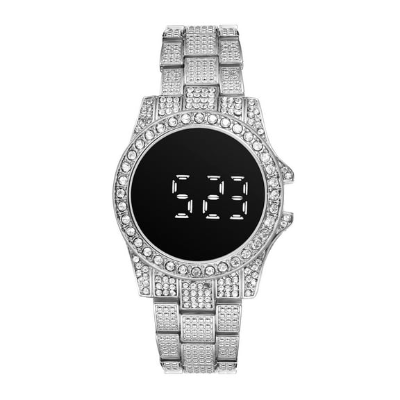 Avaner Men Women LED Display Watches Stylish Rhinestone Round Digital Watch Gold Plated Stainless Steel Wristwatch