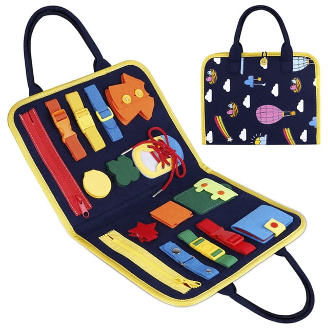 Muyoka Tablero ocupado para niños pequeños - Juguetes educativos sensoriales Montessori para aprender a vestir el motor fino Habilidades básicas Tablero de actividades de fieltro con cremalleras Boton Muyoka Hogar