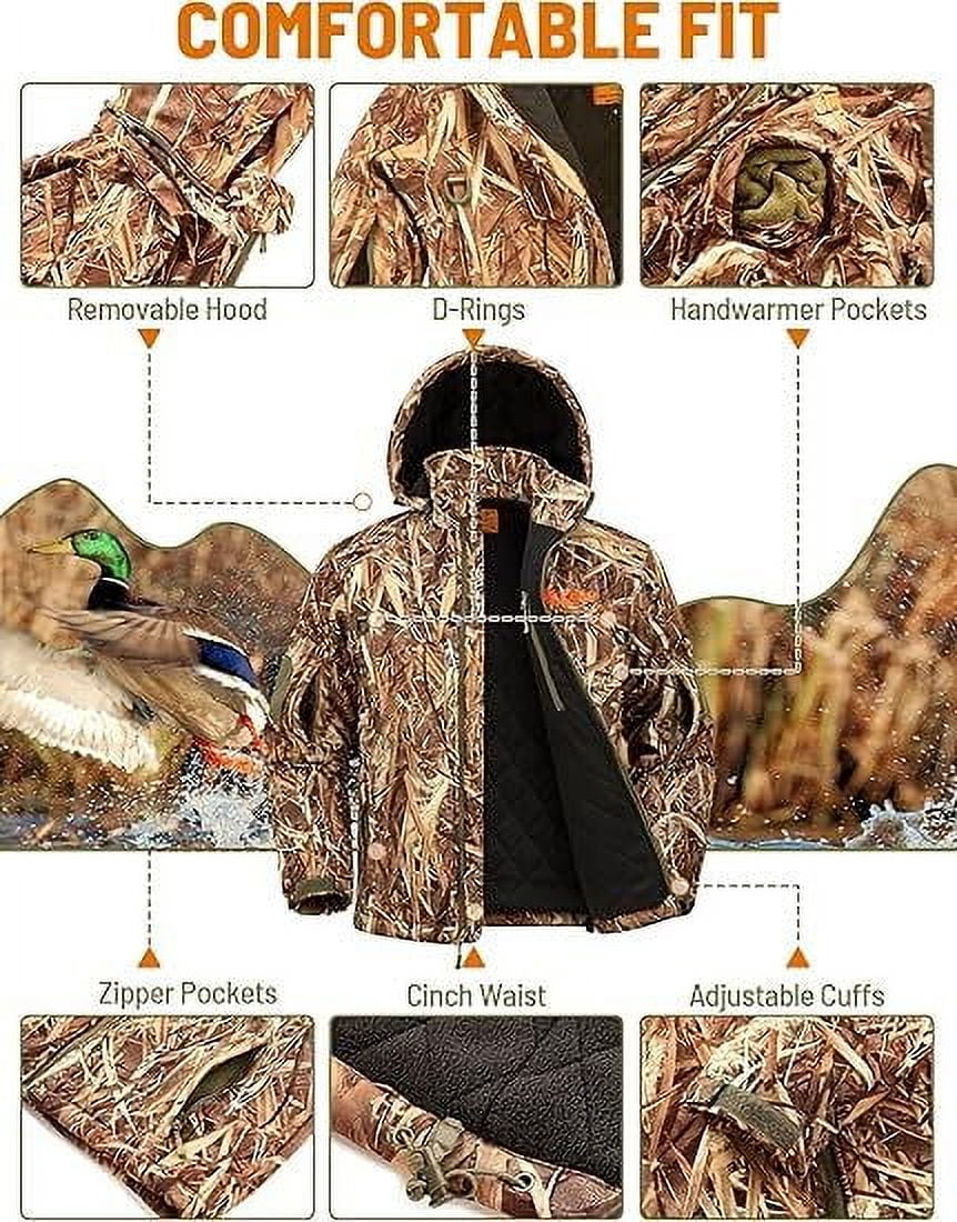 NEW VIEW Insulated Hunting Jacket for Men Cold Weather, Warm Camo Hunting Jackets with Hood, Water Resistant Hunting Clothes