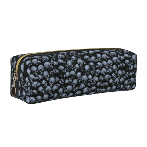 Fotbe Gothic Skull Estuche para Lápices de Cuero con Estampado, Estuche con Cremallera Resistente, Organizador Compacto y Elegante para Papelería