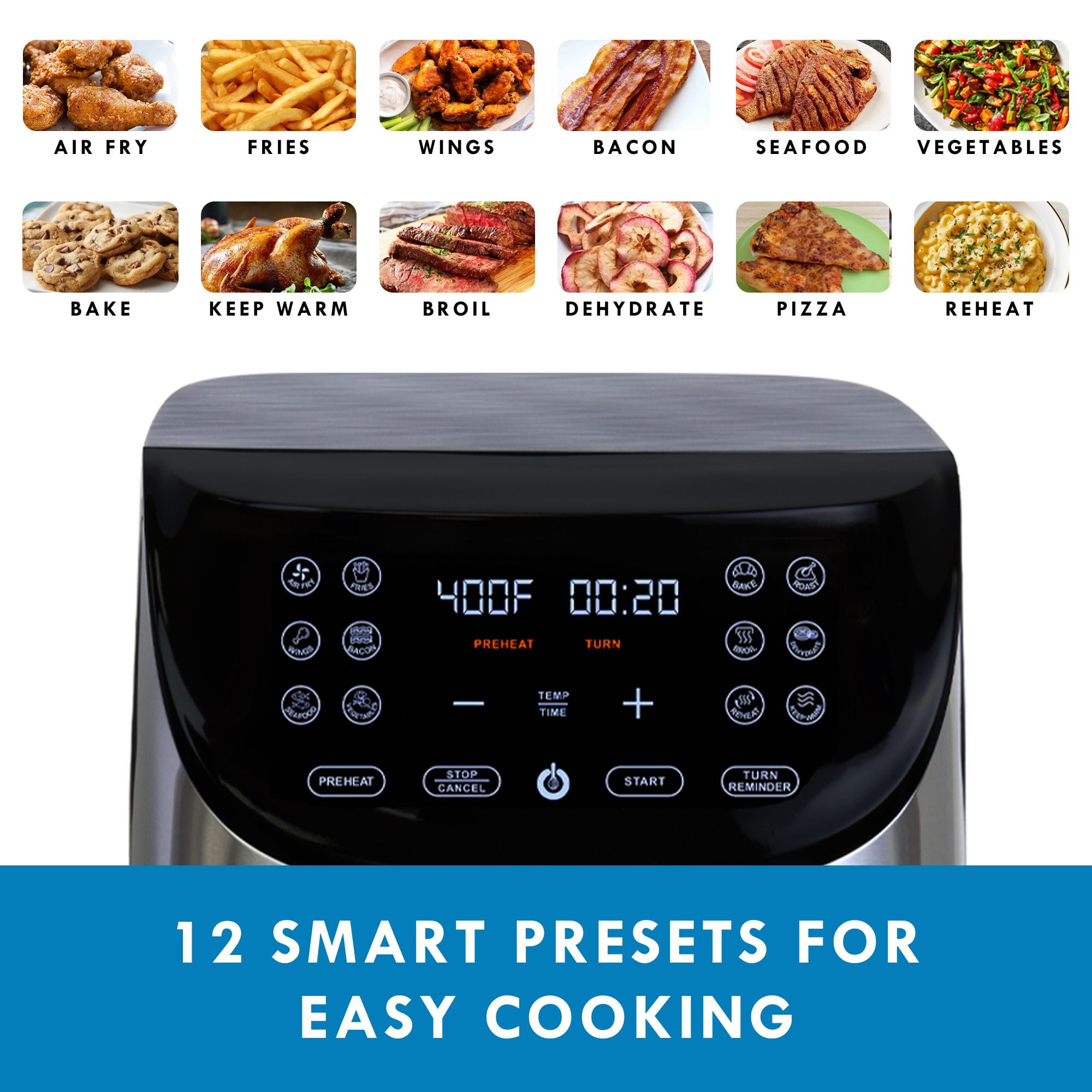 Kenmore 8-Quart Digital Air Fryer,1700W Programmable Air Fryer with 12 Preset Cooking Functions, Touchscreen Controls, Adjustable Temperature & Timer, Viewing Window, Stainless Steel
