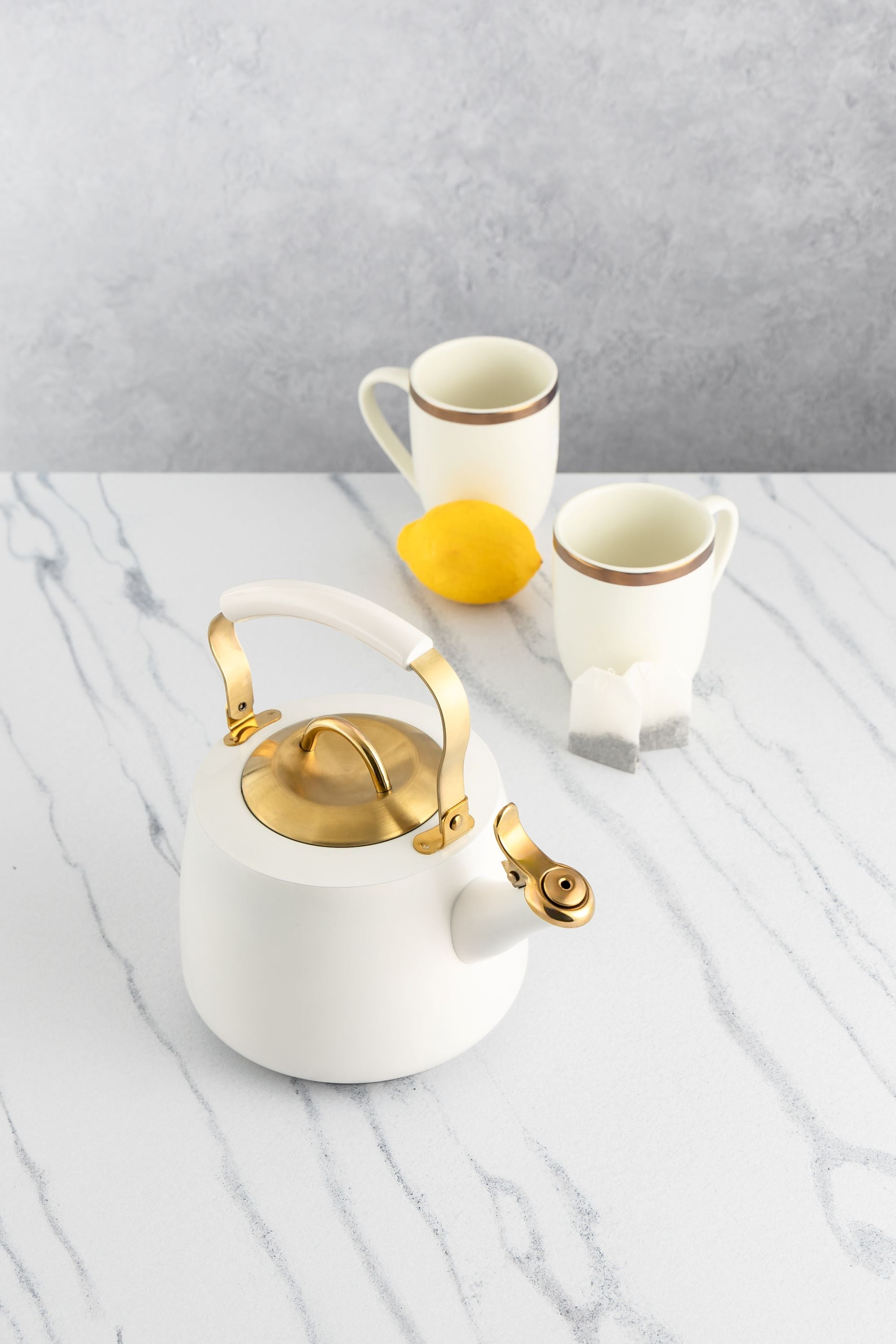 Thyme & Table 1.8L Stainless Steel Stovetop Tea Kettle - White & Gold