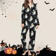 thumbnail image 2 of Tnhcen Women's 2025 Halloween Ghost Print Pajama Set Long Sleeve Collared Sleepwear Comfortable Loungewear S-2XL Black, 2 of 4