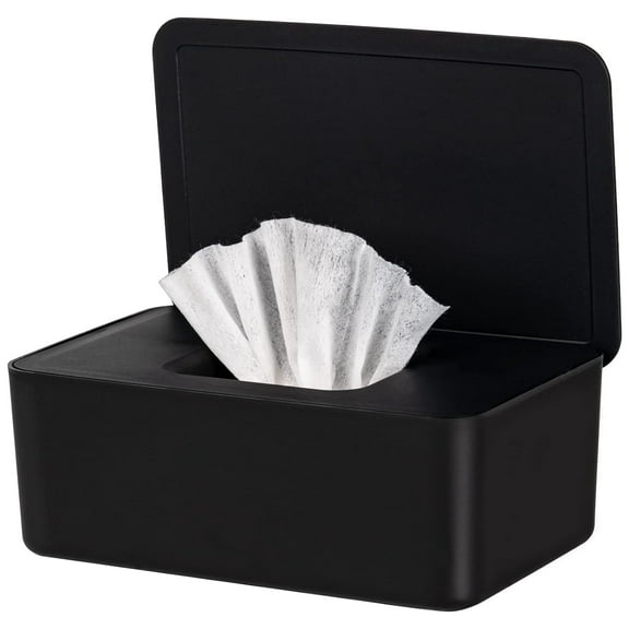 Wipes Dispenser With Lid , Wipe Holder for Baby & Adult, Black Container for Wipes, Refillable Wipe Container, Keeps Wipes Fresh, Easy Open/Close Wipes Pouch Case