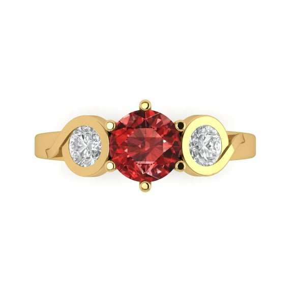 1.72 ct Round Cut Natural Garnet 3 Stone 14K Yellow Gold Womens Engagement Ring