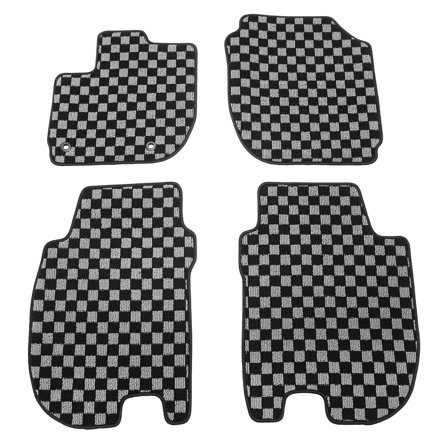 Ikon Motorsports Loop Pile Tufted Car Floor Mats Fits 2015-2020 Honda Fit, Checkered Grey Black Plaid, All weather Anti-Slip Car Protector Carpets