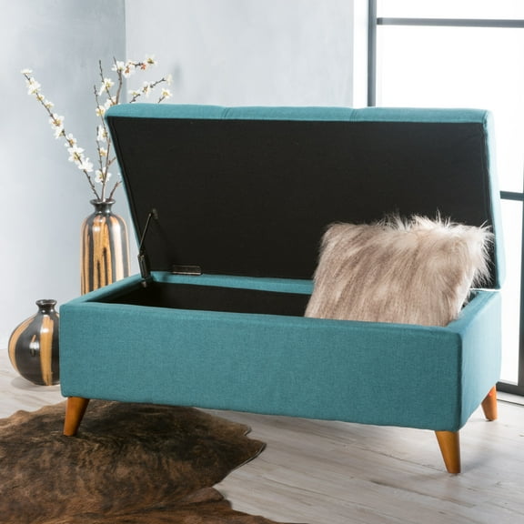 Noble House Haden Teal Fabric Storage Ottoman