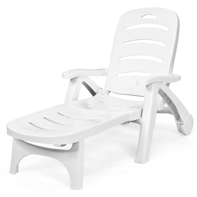 Patiojoy Outdoor Chaise Lounge Chair 5-Position Folding Recliner for Beach Poolside Backyard White