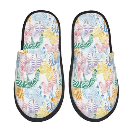 Balery Zebra Colourful Slient Indoor Furry Fleece Comfort House Shoes Soft Non-Slip Home Shoes Cotton slippers House Slippers-- Medium
