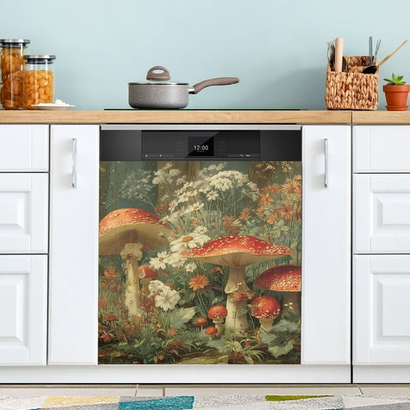 Dishwasher Sticker Dishwasher Cover Magnet Refrigerator Home Decorative Art Kitchen Panel Decal Red Mushrooms 23x26 Inch