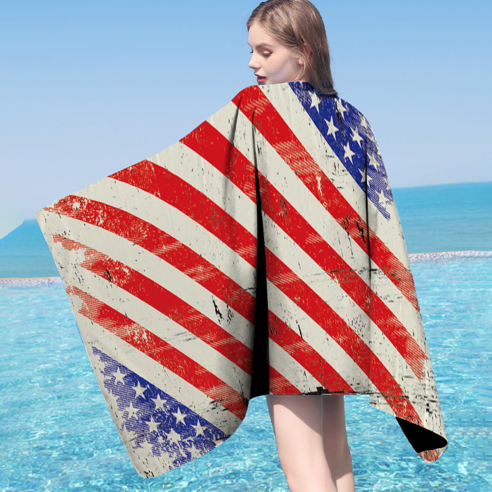 American Flag Beach Towel 100% Cotton Large Soft Bath Towel by Hencely 
