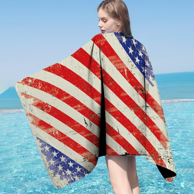SuoKom American Flag Beach Towel Oversized Usa Beach Towels Lightweight Striped Pool Spa Towels Quick Dry 60X30 Inch Travel Beach Towels Lightning of Today