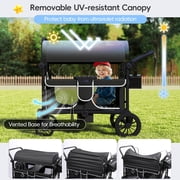 Reasea Stroller Wagon for 4 Kids,4 Seater Stroller Wagon with Adjustable Handles, 5-Point Safety Harness, Black