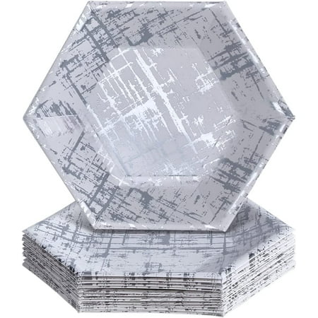 

Elegant Disposable Dinnerware - Arctic Collection Hexagon Side Plates Silver