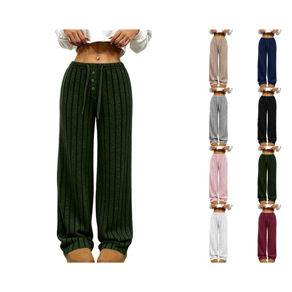 Nugftut Stripe Wide Leg Pants for Women High Waist Lightweight Trousers Casual Lounge Pants