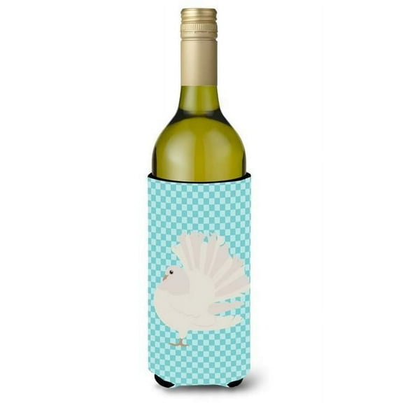 Silver Fantail Pigeon Blue Check Wine Bottle Beverge Insulator Hugger