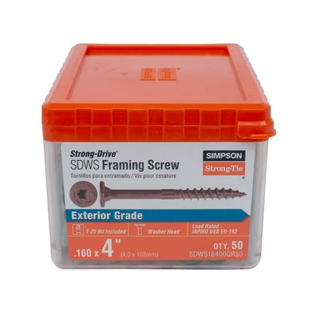 Simpson SDWS16400QR50 0.16x4" Tan Washer Head SDWS Framing Screws, 50/Box