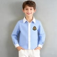 thumbnail image 2 of Babcutegg Boys School Uniform Soild Color with Badge Casual Fashion Lapel Regular Fit Boys School Wear Shirts Blue Size 4-5, 2 of 8