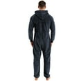 thumbnail image 4 of Men's Hooded Onesie Pajamas Adult One Piece Pjs Zip Up Jumpsuit Warm Full Zipper Long Sleeve Long Pants Thick Thermal Lounge Fuzzy Fleece Fall Winter Sleepwear Blue Medium, 4 of 5