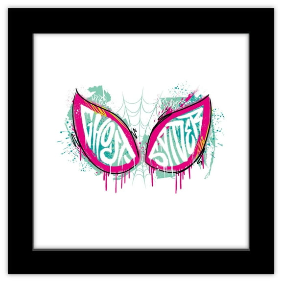 Gallery Pops Marvel Spider-Man - Ghost-Spider Spray Paint Text Wall Art, Black Framed Version, 12" x 12"