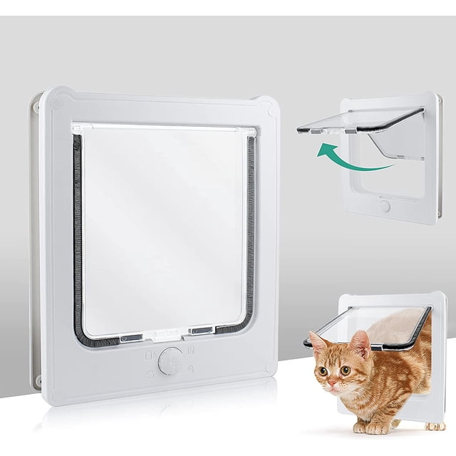 Puerta para Gatos Fácil de Instalar, 4 Opciones de Bloqueo Manual, Buen Sellado y Puerta para Gatos Sólida Puerta Interior Puerta para Gatos para Perros/Gatos Pequeños
