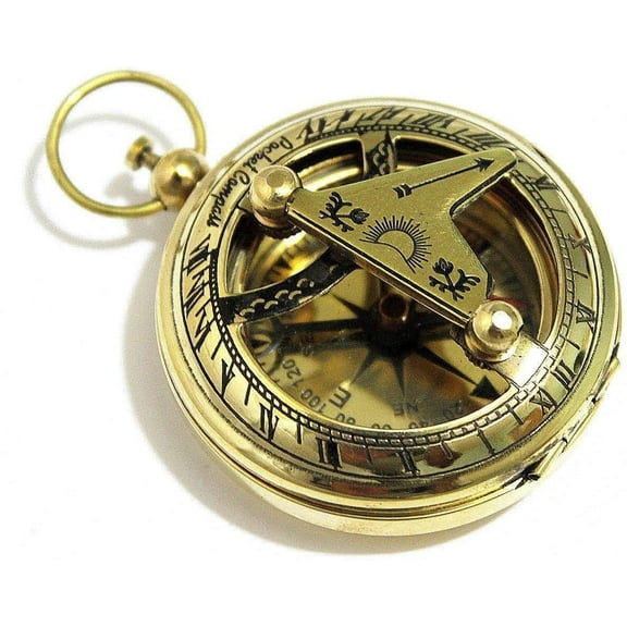 Brass Sundial Compass - Old Vintage Pocket Style - Push Button Compass Nautical Gift