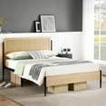 thumbnail image 1 of Bed Frame with Natural Rattan Headboard, Full/Queen Size Platform Bed Frame with Strong Metal Slats Support, Boho Cane/Mattress Foundation/No Box Spring Needed, 1 of 8