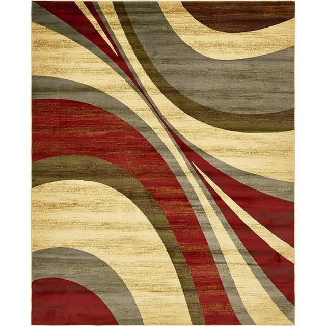 Unique Loom Barista Abstract Waves Area Rug 8' x 10' Rectangular Beige/Burgundy