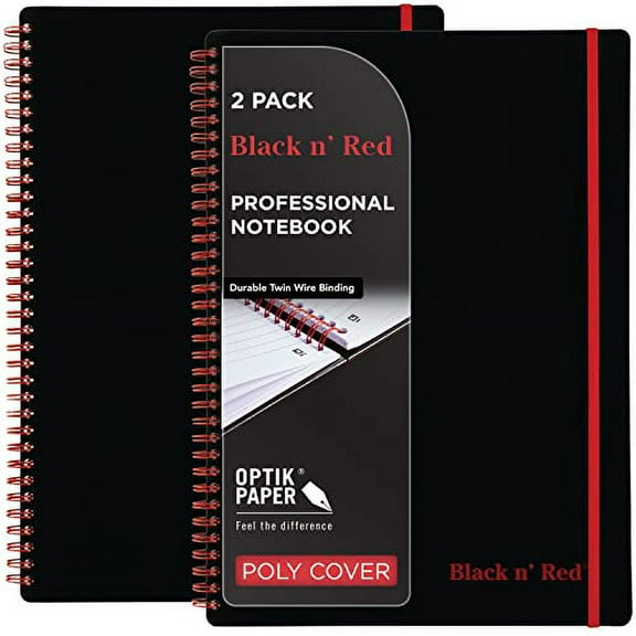 Black n' Red Notebooks, Twin Wire, Poly Cover, 11-3/4” x 8-1/4”, Large, 70 Ruled Sheets, 2-Pack (73399)