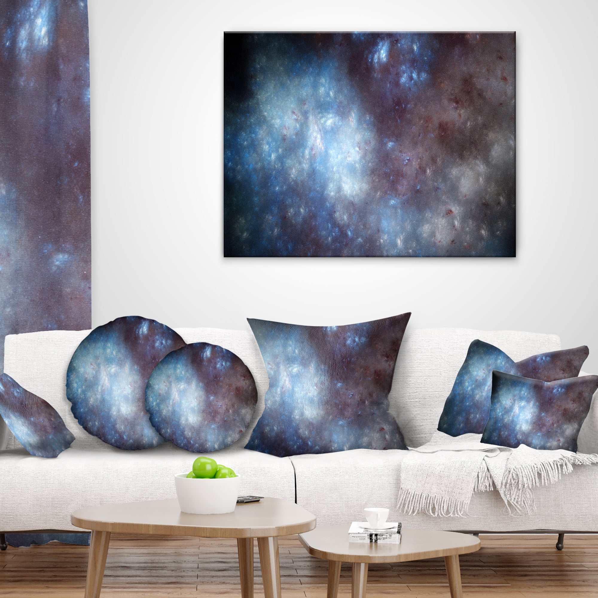 Designart Blue Grey Starry Fractal Sky - Abstract Throw Pillow - 12x20