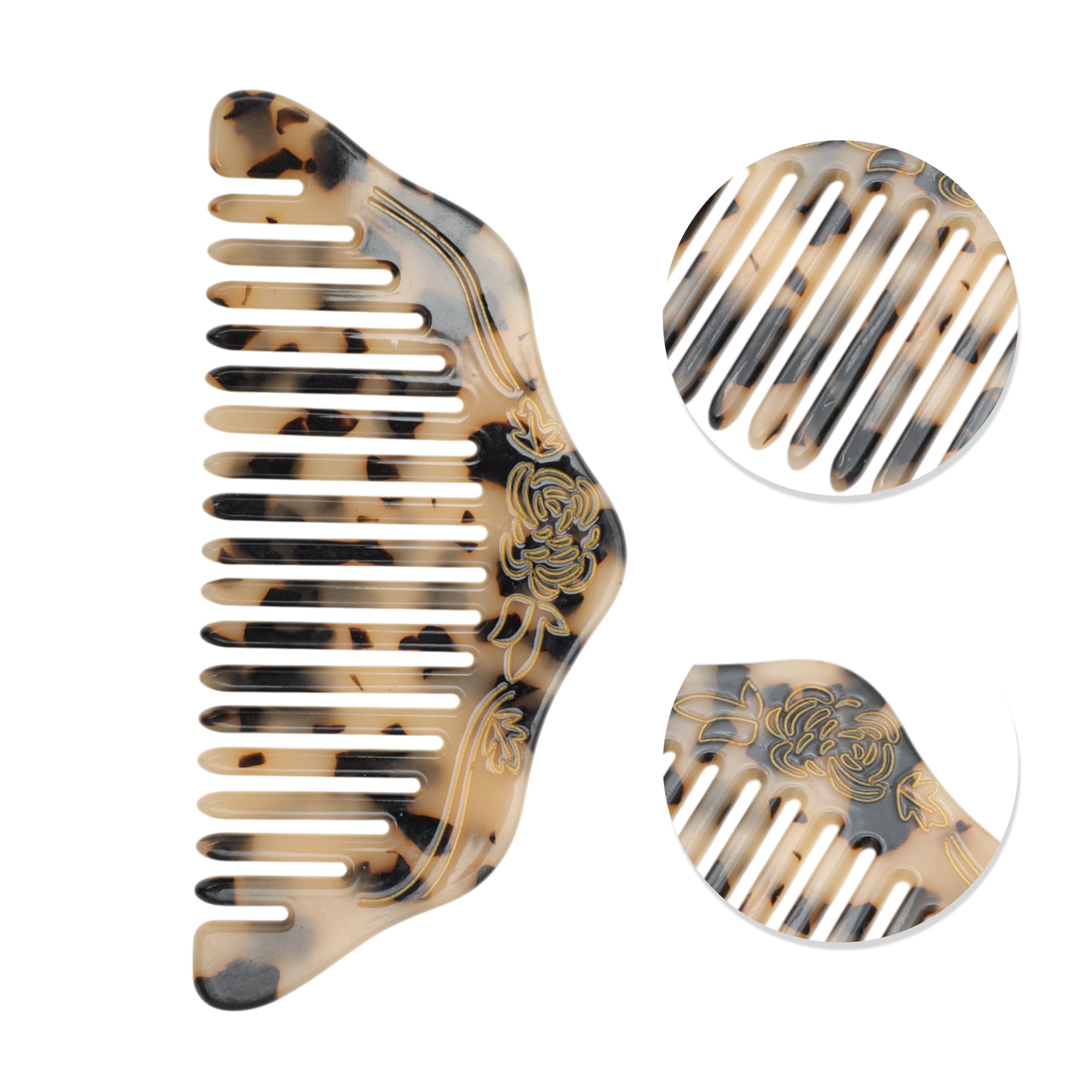 Unique Bargains 1 Pc Durable Portable Floral Hair Comb for Making Hair Smooth Beige Black